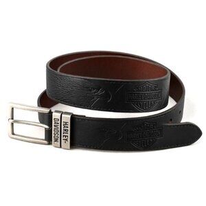 Harley-Davidson Men’s Black Leather Belt Embossed Eagle Bar & Shield Biker 42